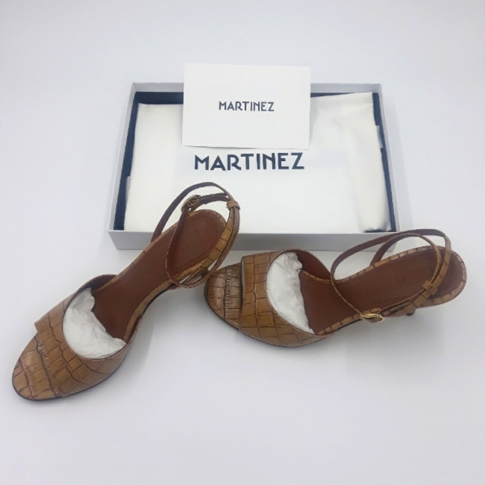 Souliers Martinez Croc Embossed Ankle‎ Sandal Sz 40